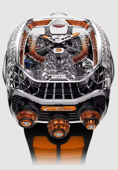 Jacob & Co BU800.30.AI.UA.A bugatti chiron tourbillon baguette DIAMONDS WITH BLACK AND ORANGE DEGRADE SAPPHIRES replica watch